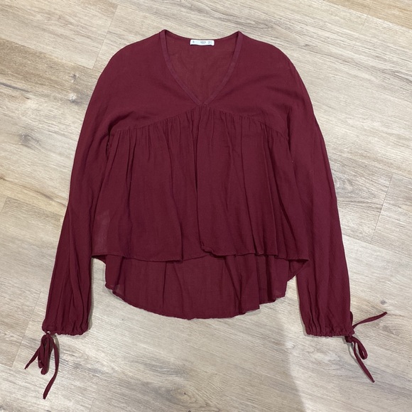 Mango Deep Red Tie Sleeve Blouse - Picture 7 of 9